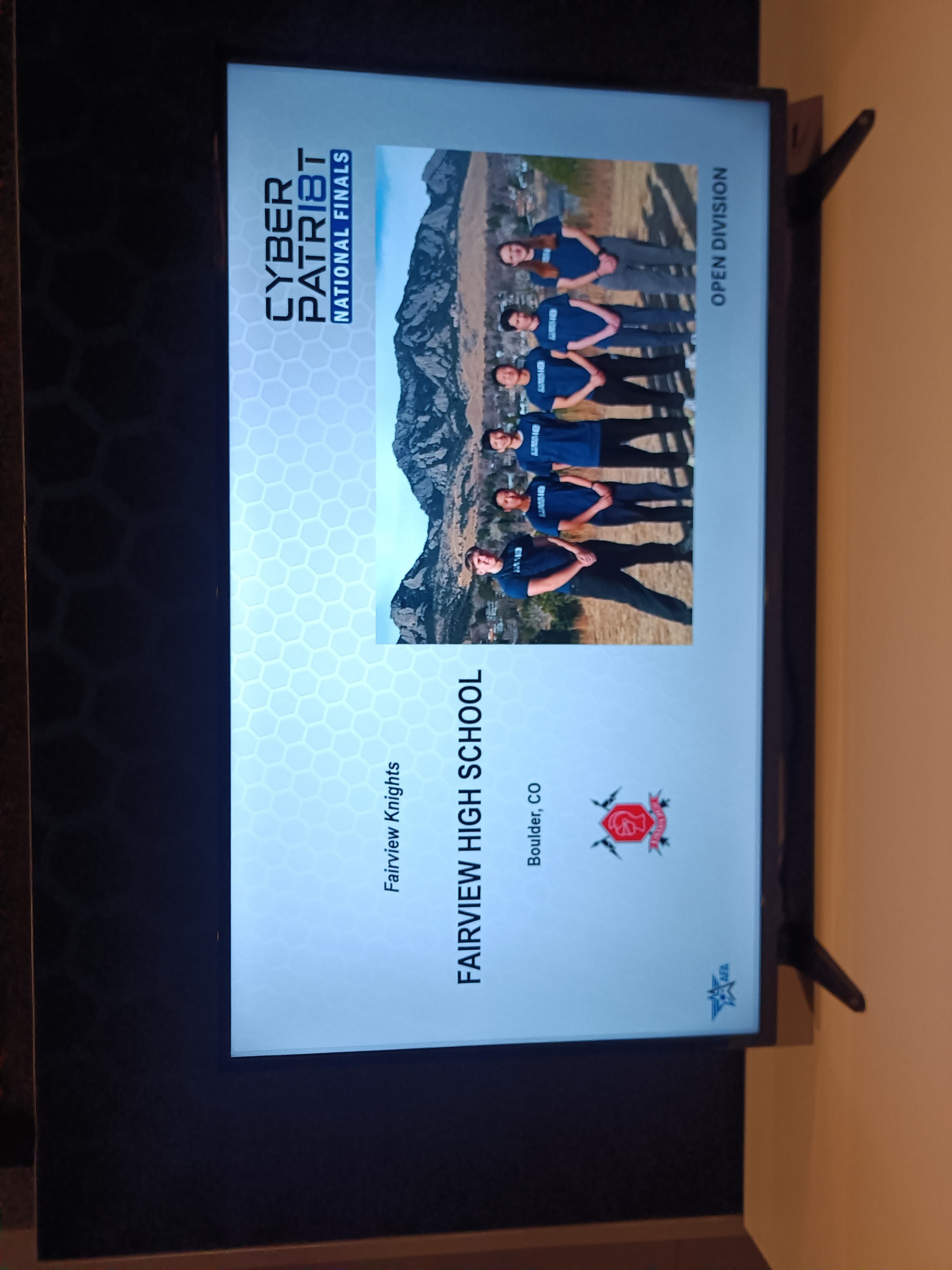 Our team picture featured on screen at the National Finals